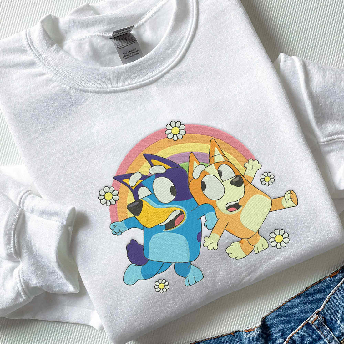 Blue Dog And Yellow Dog Embroidery  Sweatshirt, Cute Blue Dog Sweatshirt B_M45