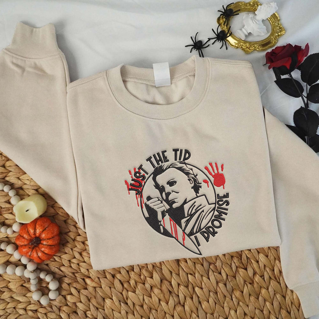 Just The Tip I Promise Halloween Embroidery Sweatshirt, Halloween Embroidery Sweatshirt HLW_M1141