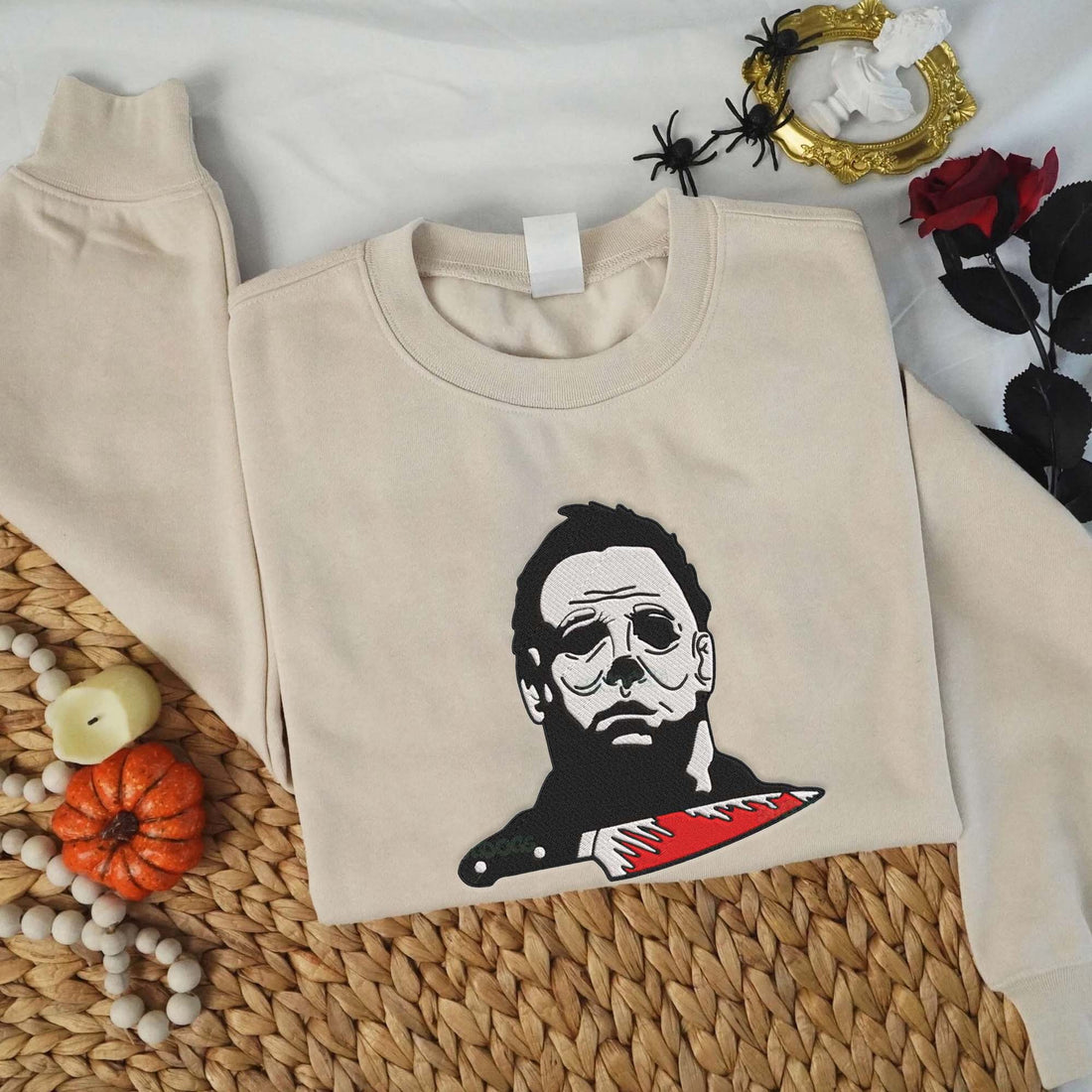 Horror Character with Knife Halloween Embroidery Sweatshirt, Halloween Embroidery Sweatshirt HLW_M912