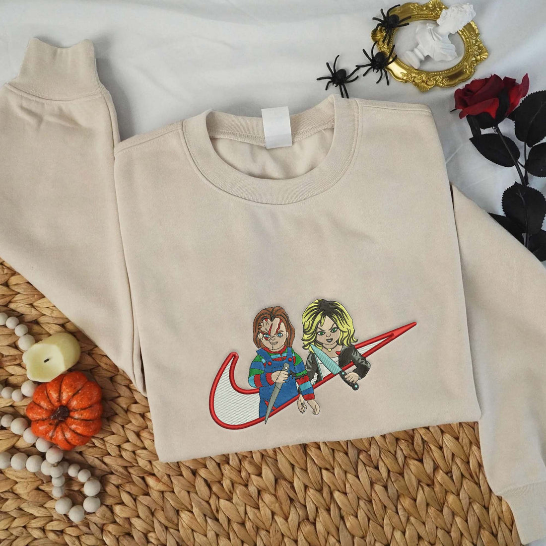 N Couple Horror Halloween Embroidery Sweatshirt, Halloween Embroidery Sweatshirt HLW_M1051