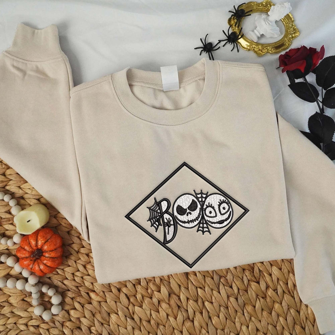 Boo Queen and King Halloween Embroidery Sweatshirt, Halloween Embroidery Sweatshirt HLW_M1414