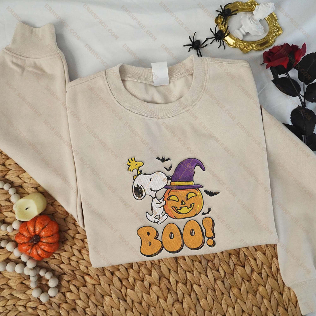 Boo Dog Pumpkin Halloween Embroidery Sweatshirt, Halloween Embroidery Sweatshirt HLW_M1450