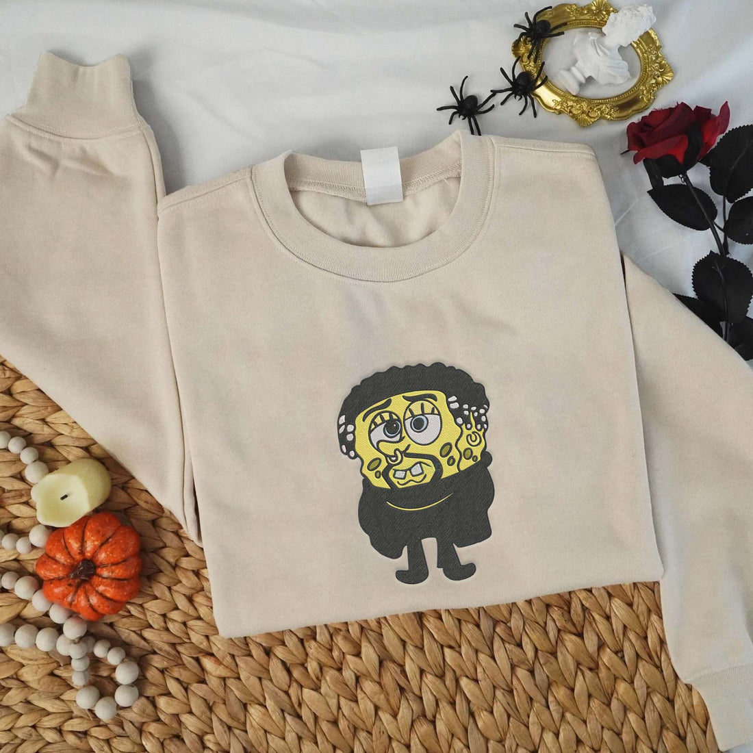 Cartoon Character with Black Shirt Halloween Embroidery Sweatshirt, Halloween Embroidery Sweatshirt HLW_M852