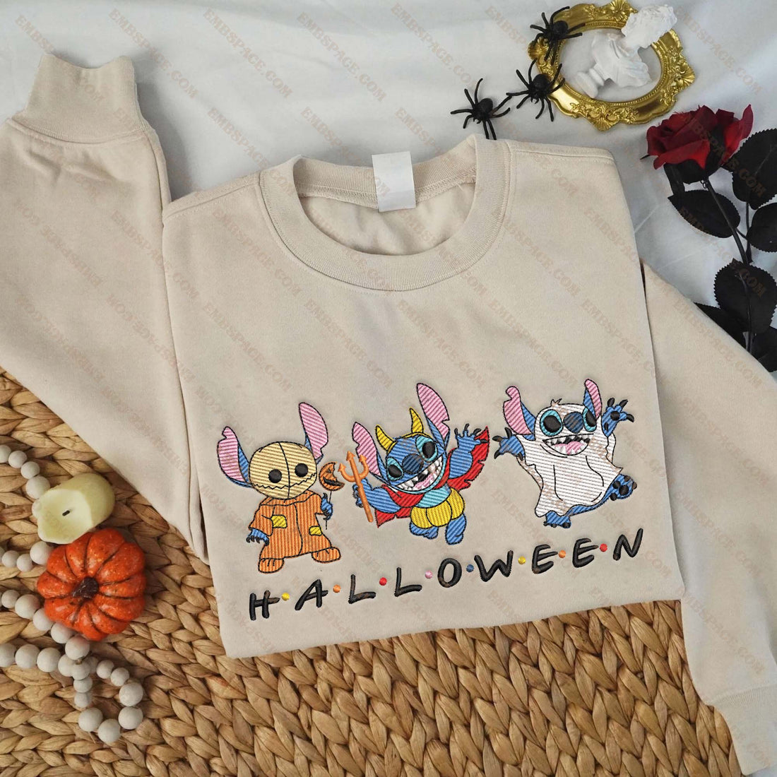 Cartoon Blue Monster Ghost Halloween Embroidery Sweatshirt, Halloween Embroidery Sweatshirt HLW_M1519