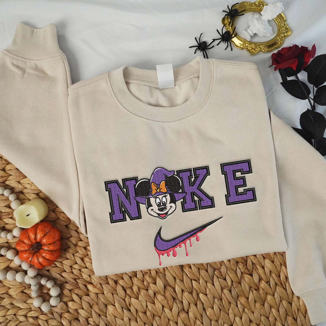N Cute Girl Mouse Halloween Embroidery Sweatshirt, Halloween Embroidery Sweatshirt HLW_M1215