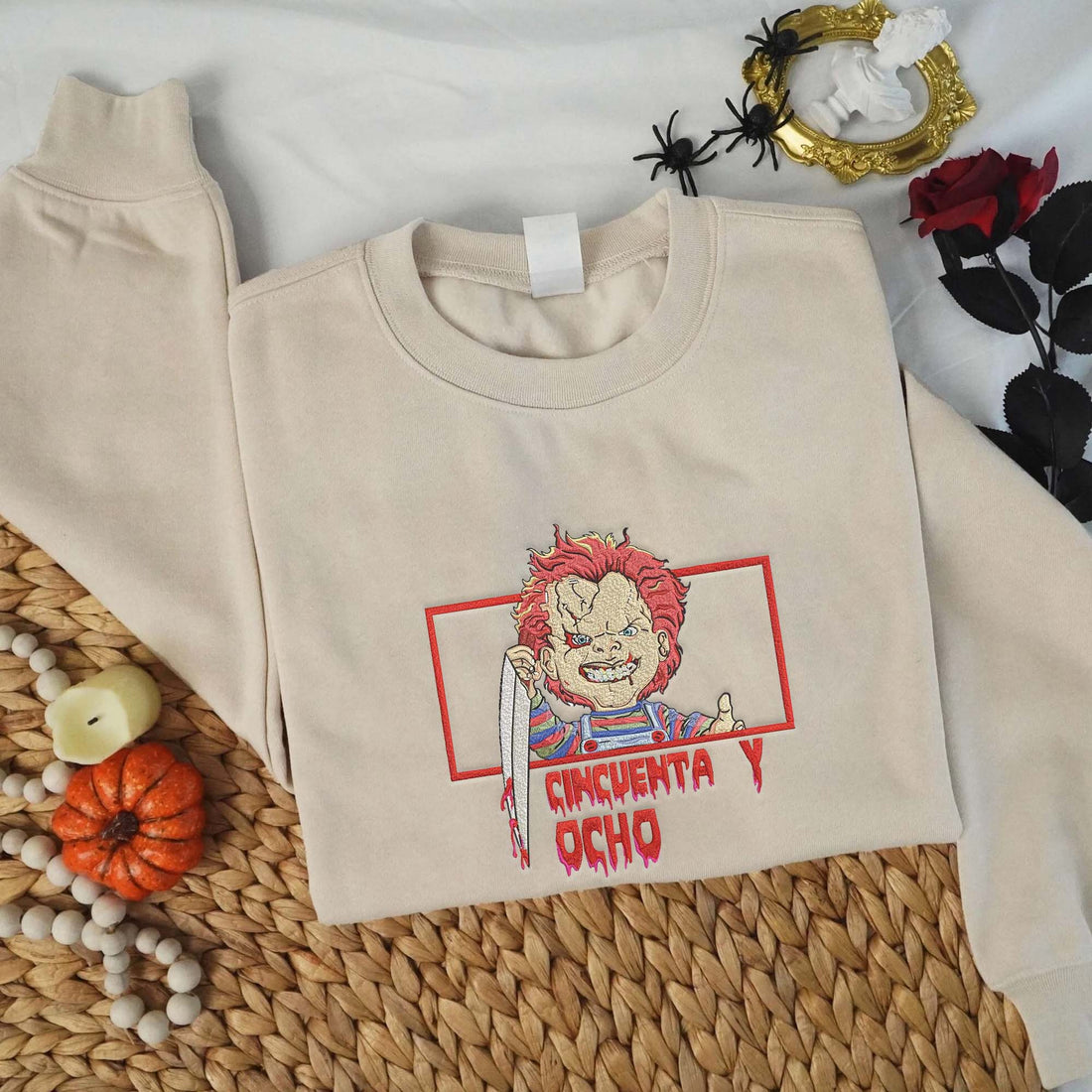 Doll Killer Carry Knife Halloween Embroidery Sweatshirt, Halloween Embroidery Sweatshirt HLW_M1410