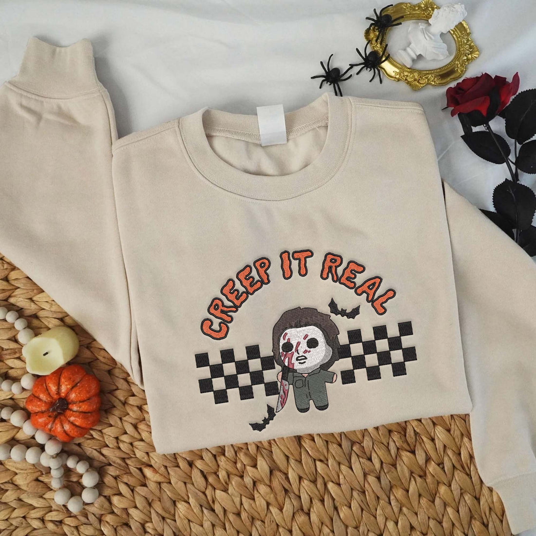 Creep It Real Killer Carry Knife Embroidery Sweatshirt, Halloween Embroidery Sweatshirt HLW_M1146