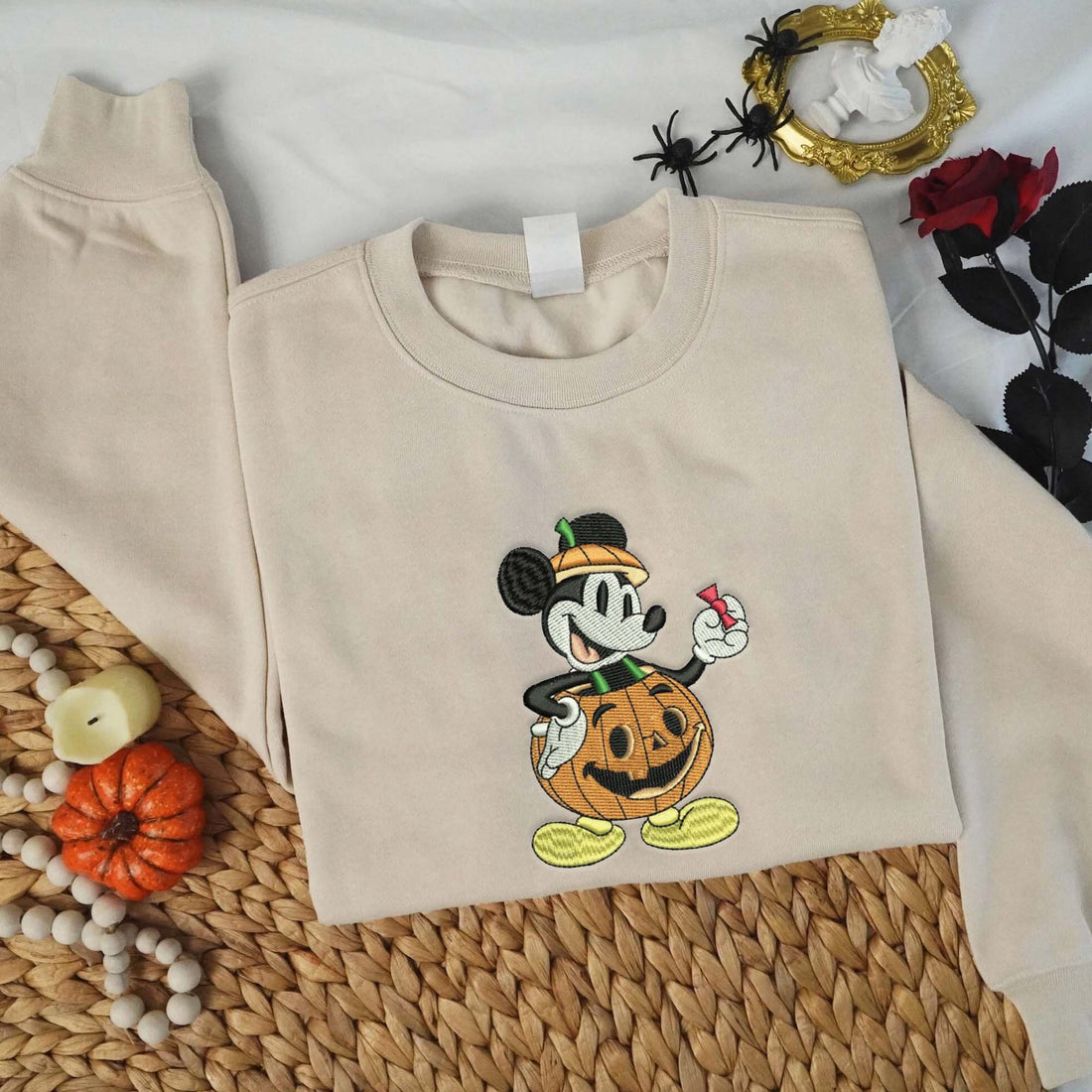 Mouse in Pumpkin Halloween Embroidery Sweatshirt, Halloween Embroidery Sweatshirt HLW_M875