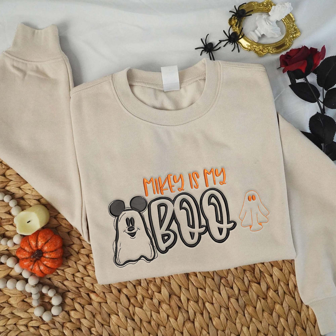 Boo Mouse and Ghost Halloween Embroidery Sweatshirt, Halloween Embroidery Sweatshirt HLW_M1175