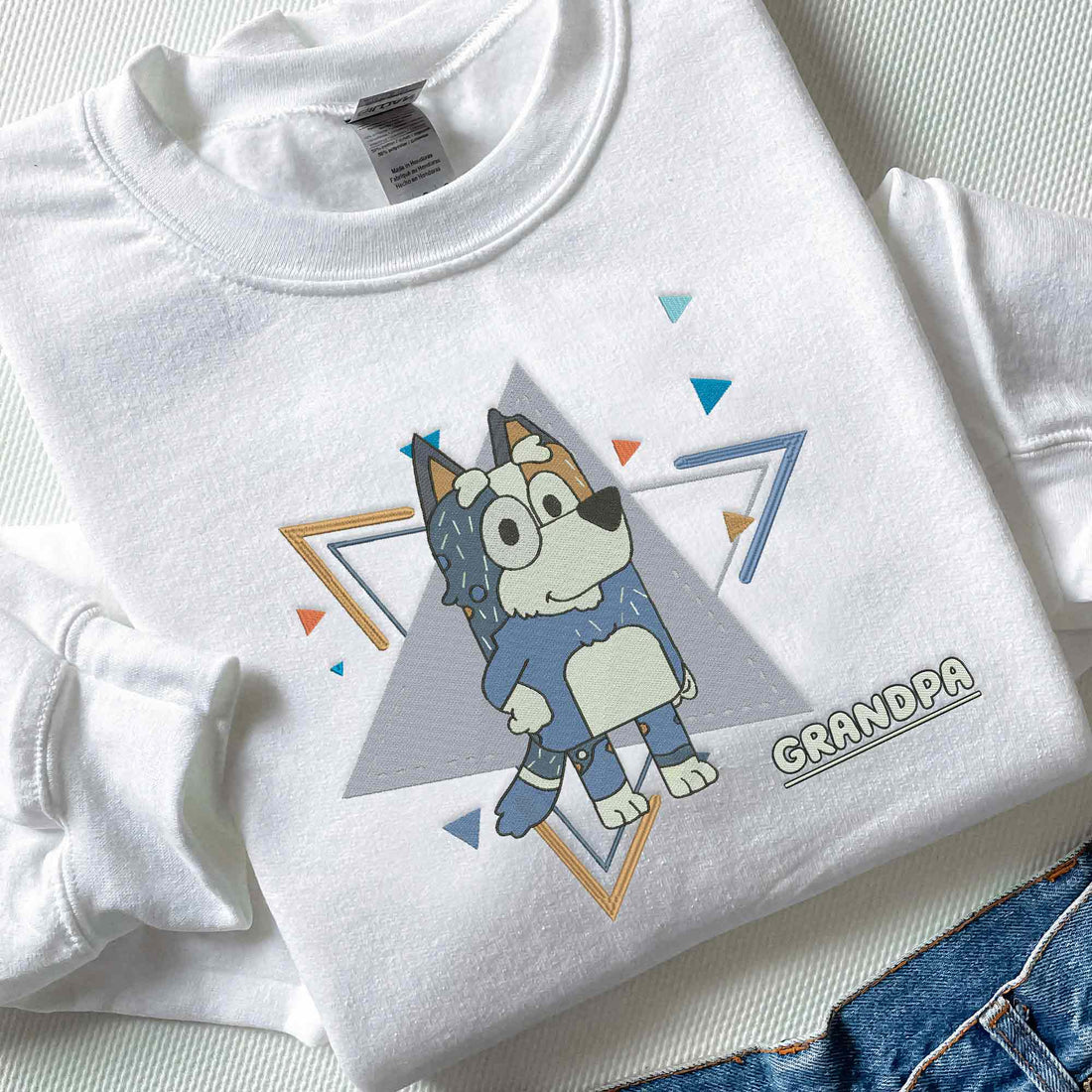 Cute Grandpa Blue Dog Embroidery Sweatshirt, Custom Kids Name on Sleeve Sweatshirt B_M58