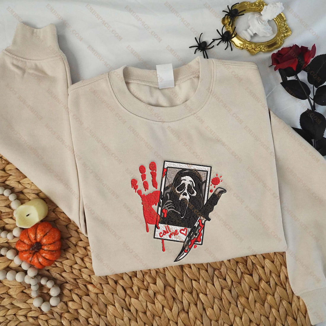 Ghost Face Call Me Halloween Embroidery Sweatshirt, Halloween Embroidery Sweatshirt HLW_M1439
