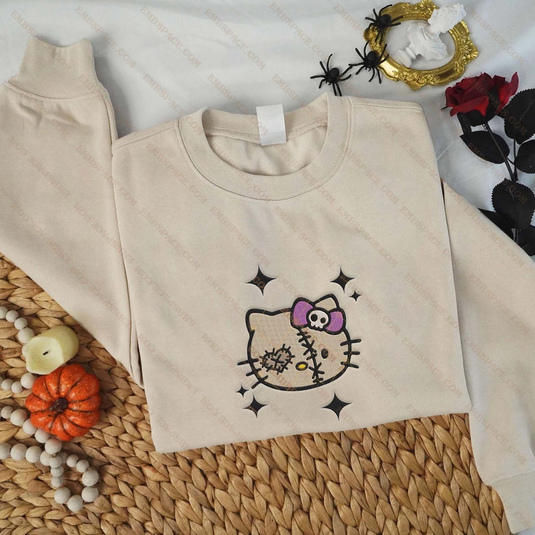 Horror Cat Halloween Embroidery Sweatshirt, Halloween Embroidery Sweatshirt HLW_M1447