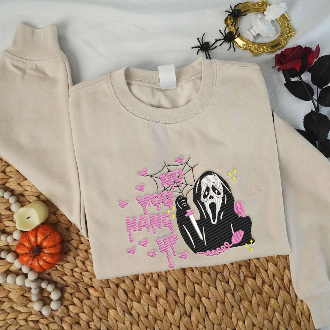 Ghost No You Hang Up Embroidery Sweatshirt, Halloween Embroidery Sweatshirt HLW_M1142