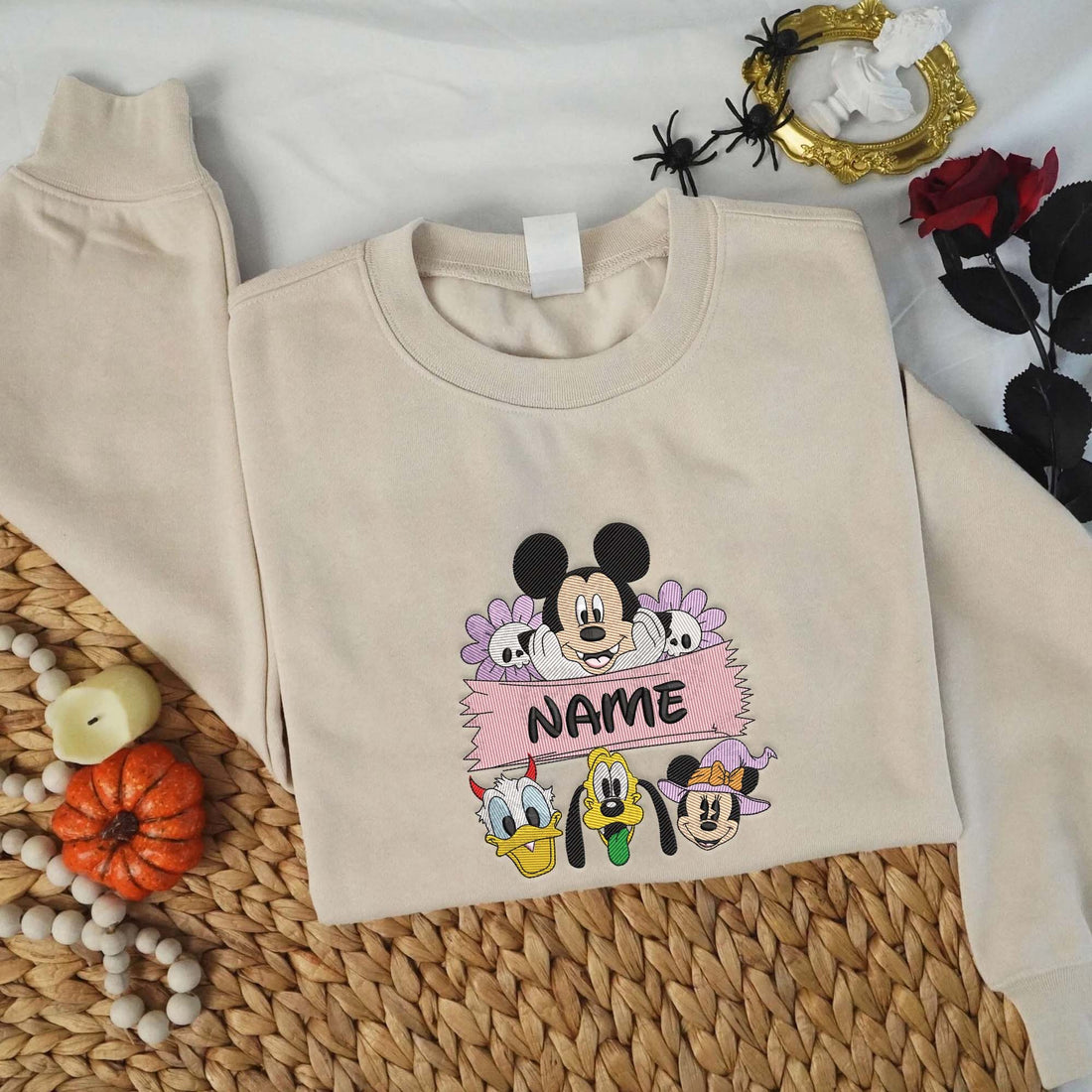 Custom Name Mouse and Friends Halloween Embroidery Sweatshirt, Halloween Embroidery Sweatshirt HLW_M1324