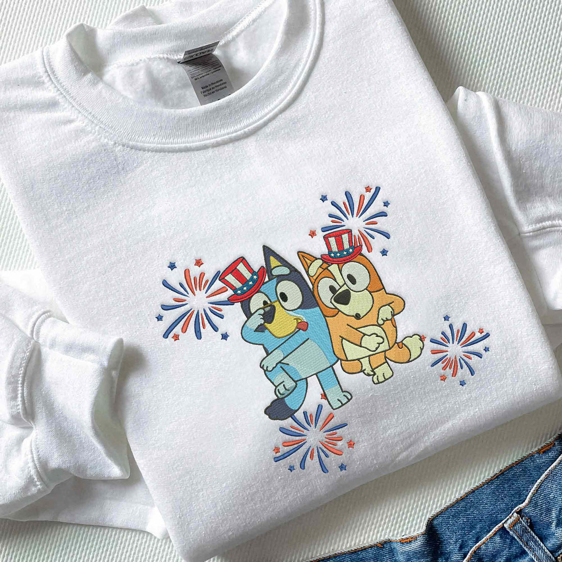 Red White Blue Dog Embroidery Sweatshirt, 4th Of July Blue Dog Sweatshirt B_M42