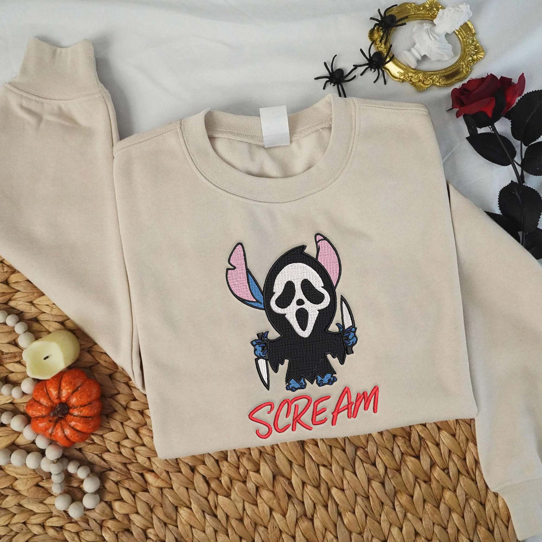 Cartoon Character Ghost Carry Knife Sweatshirt, Halloween Embroidery Sweatshirt HLW_M800