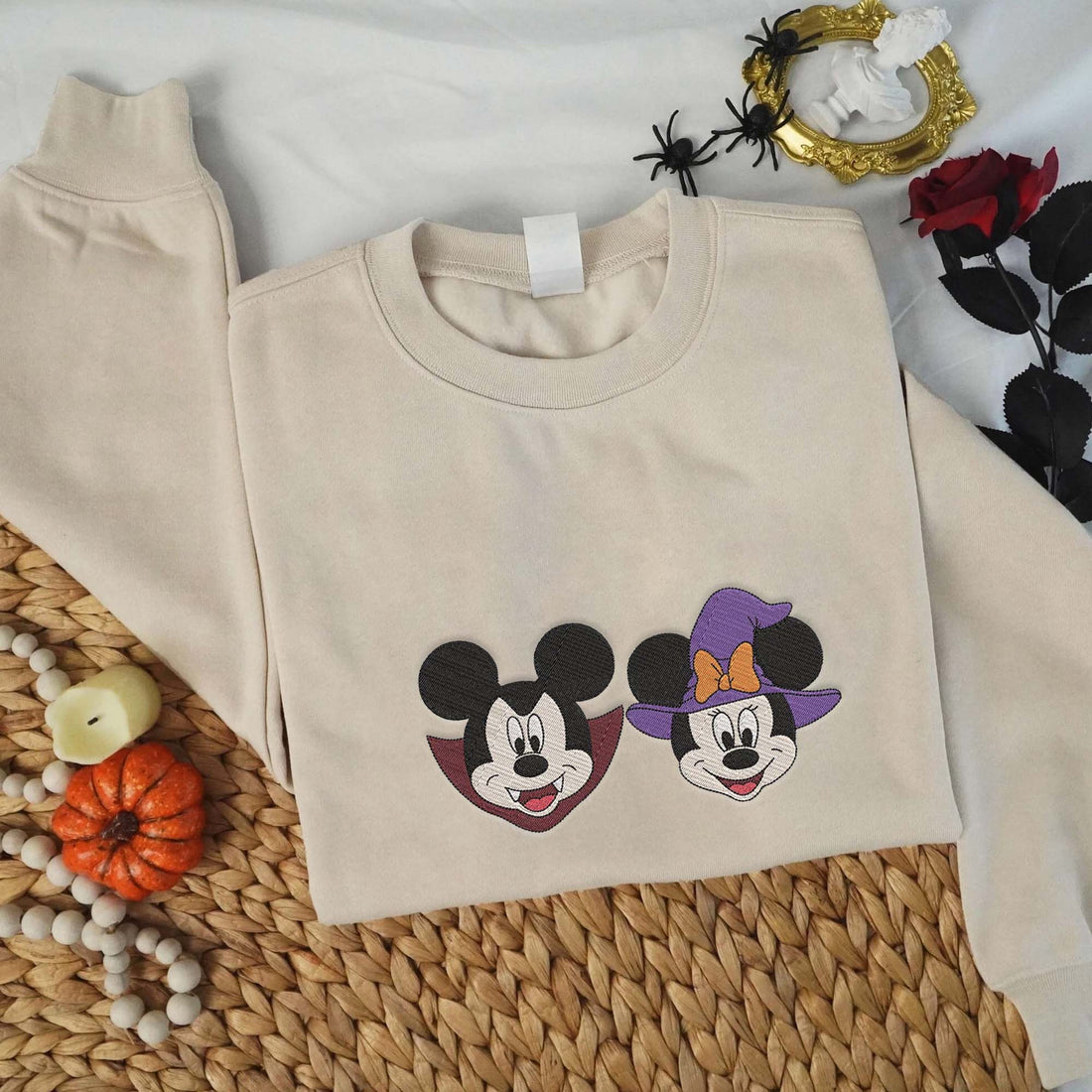 Couple Mouse Halloween Embroidery Sweatshirt, Halloween Embroidery Sweatshirt HLW_M1048