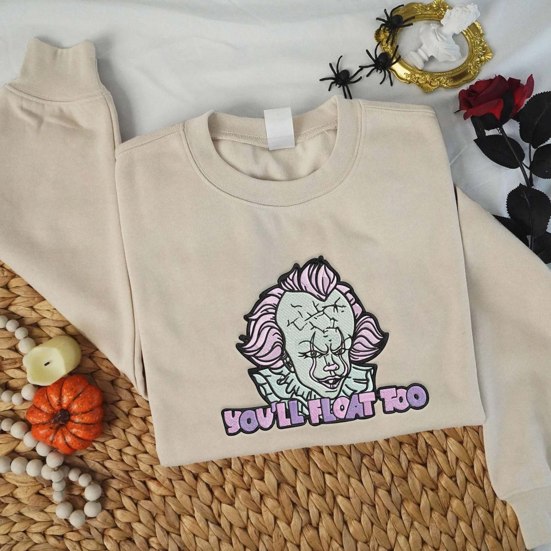 You’ll Float Too Halloween Embroidery Sweatshirt, Halloween Embroidery Sweatshirt HLW_M915