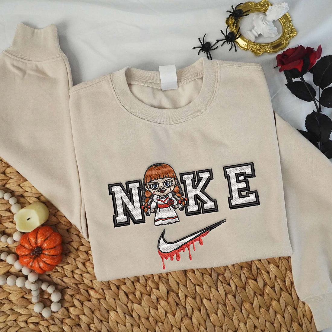 N Doll Horror Character Halloween Embroidery Sweatshirt, Halloween Embroidery Sweatshirt HLW_M1419