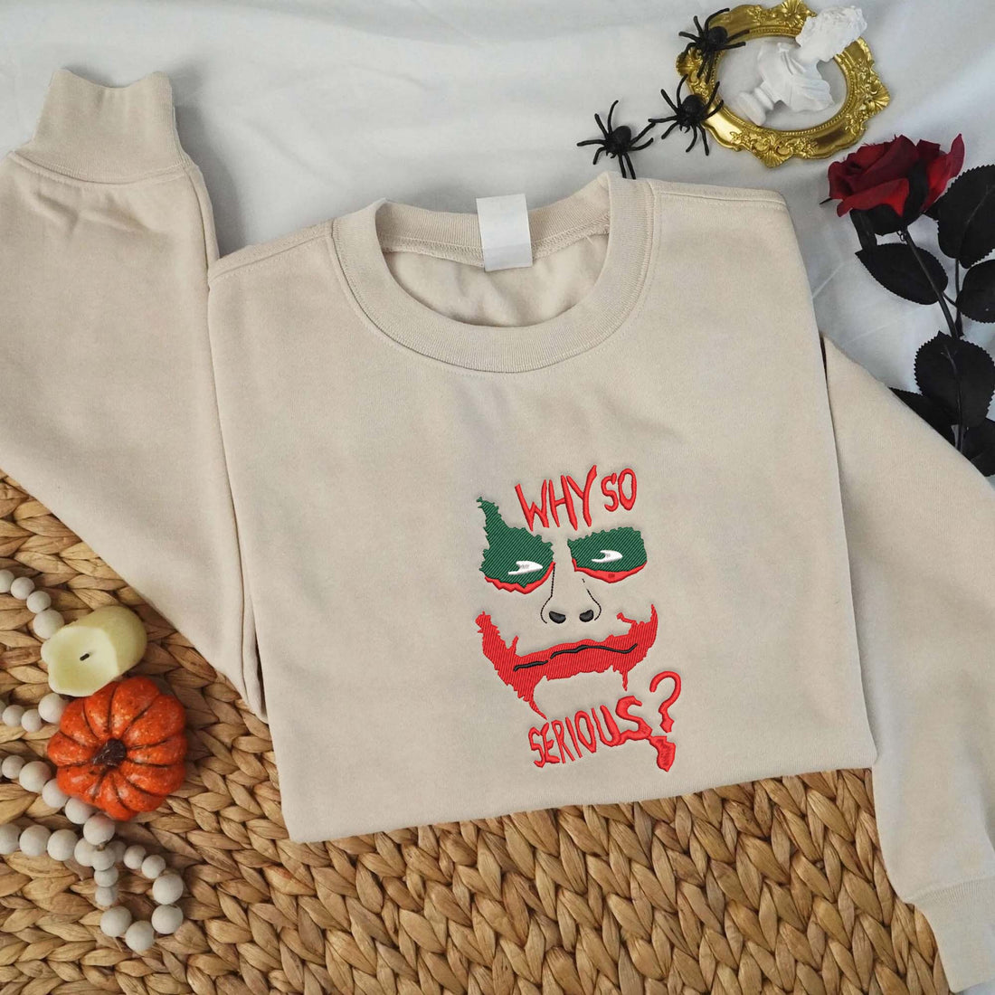 Why So Serious Halloween Embroidery Sweatshirt, Halloween Embroidery Sweatshirt HLW_M1188