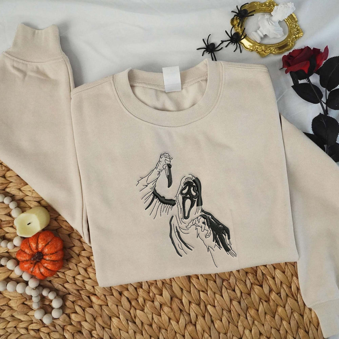 Ghost Carry Knife Halloween Embroidery Sweatshirt, Halloween Embroidery Sweatshirt HLW_M1074