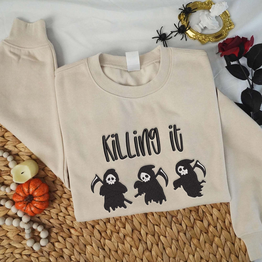 Killing It Ghosts Halloween Embroidery Sweatshirt, Halloween Embroidery Sweatshirt HLW_M1251