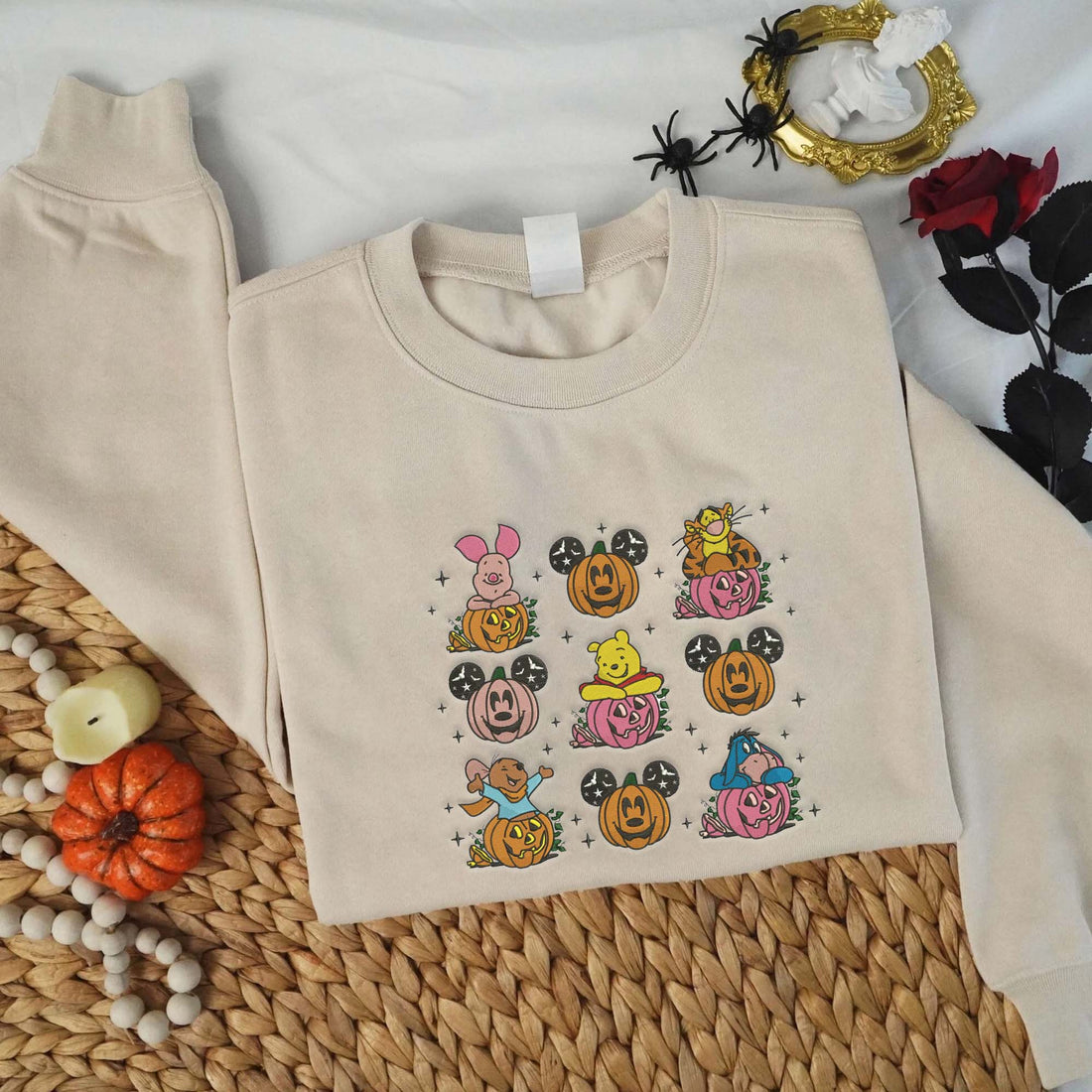 Mouse Bear Pumpkin Halloween Embroidery Sweatshirt, Halloween Embroidery Sweatshirt HLW_M884