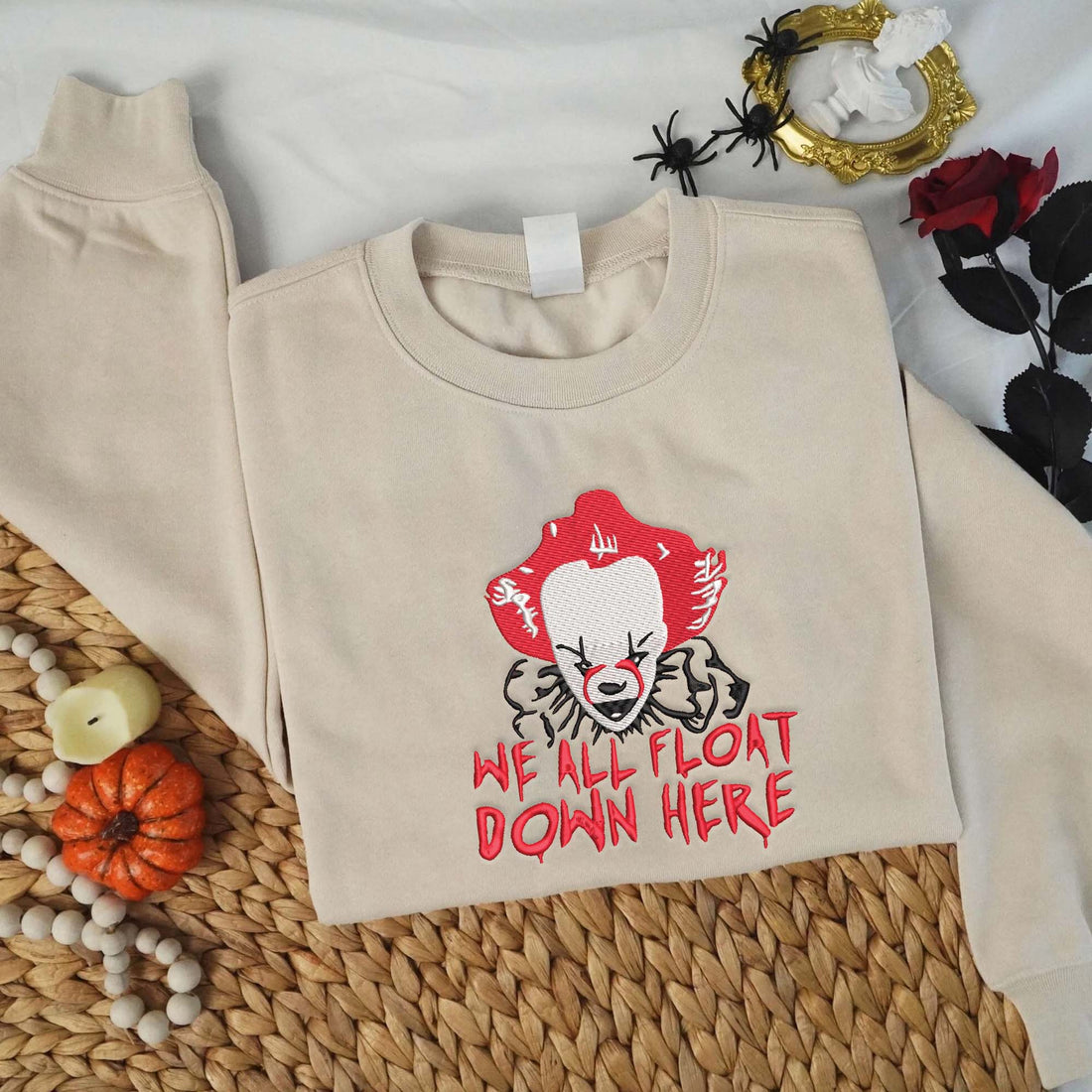 We All Float Down Here Halloween Sweatshirt, Halloween Embroidery Sweatshirt HLW_M1086