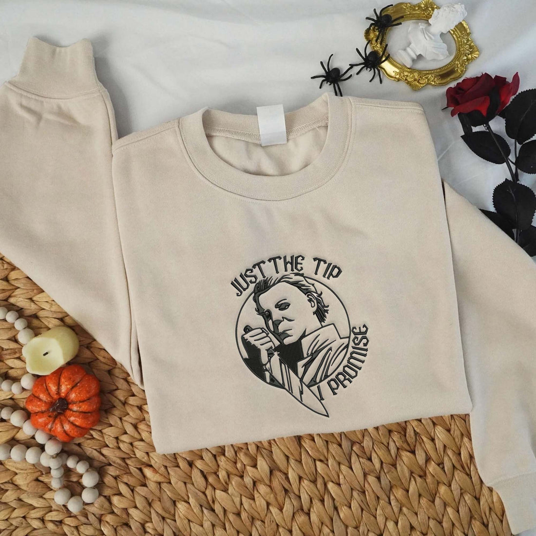 Just The Tip Killer Embroidery Sweatshirt, Halloween Embroidery Sweatshirt HLW_M1200