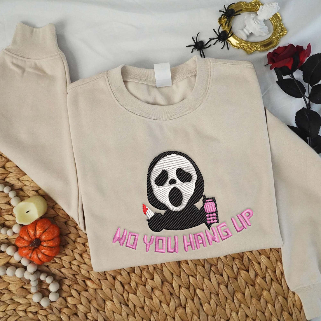 No You Hang Up Ghost Embroidery Sweatshirt, Halloween Embroidery Sweatshirt HLW_M1166