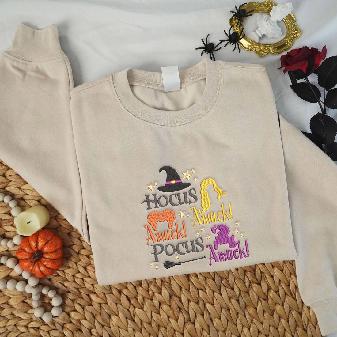 Sanderson Sisters Embroidery Sweatshirt, Halloween Embroidery Sweatshirt HLW_M1135