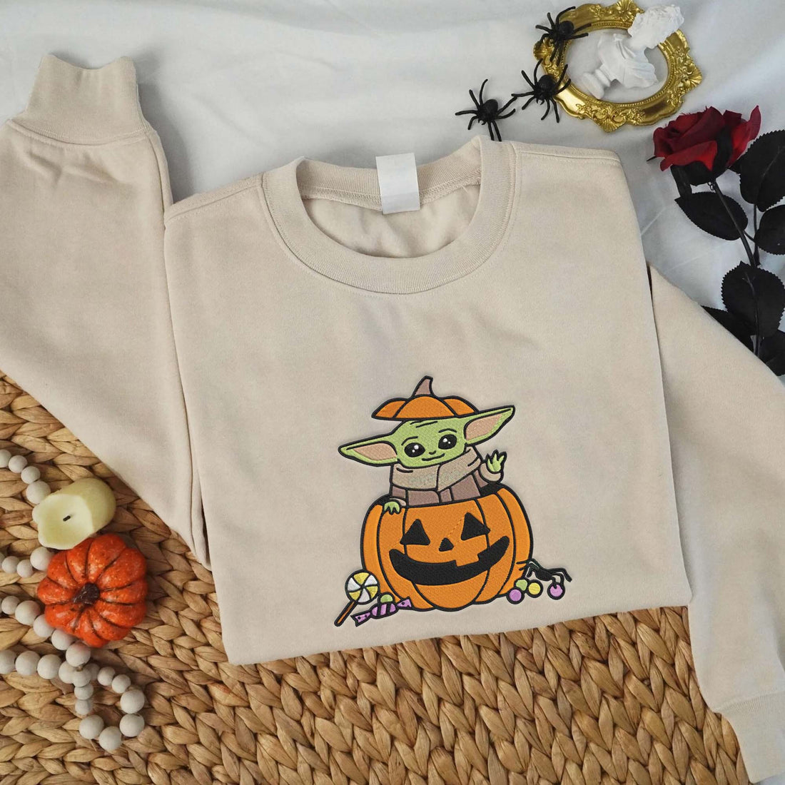 Baby In Pumpkin Halloween Embroidery Sweatshirt, Halloween Embroidery Sweatshirt HLW_M853