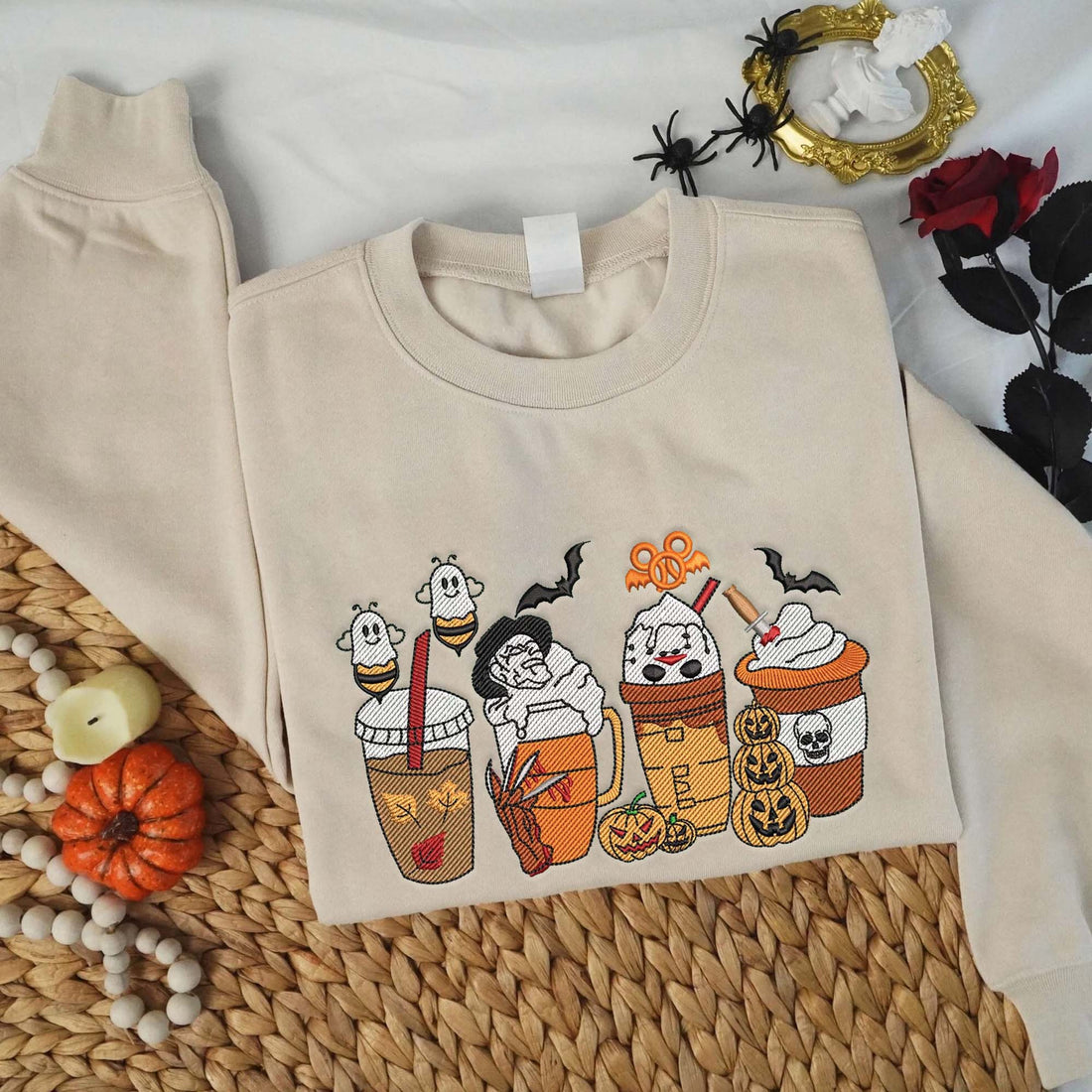 Drink Horror Character Halloween Embroidery Sweatshirt, Halloween Embroidery Sweatshirt HLW_M1425