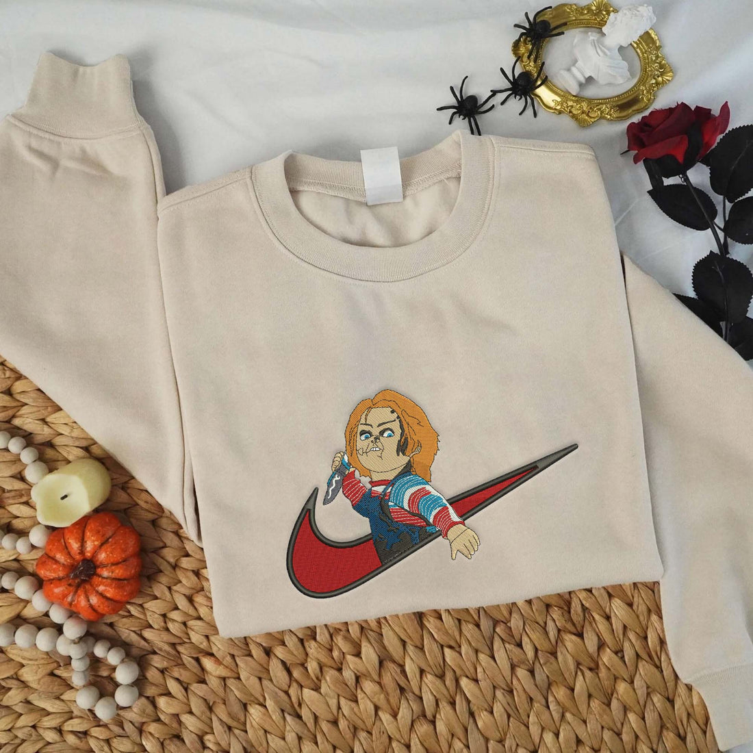 N Horror Halloween Embroidery Sweatshirt, Halloween Embroidery Sweatshirt HLW_M1053