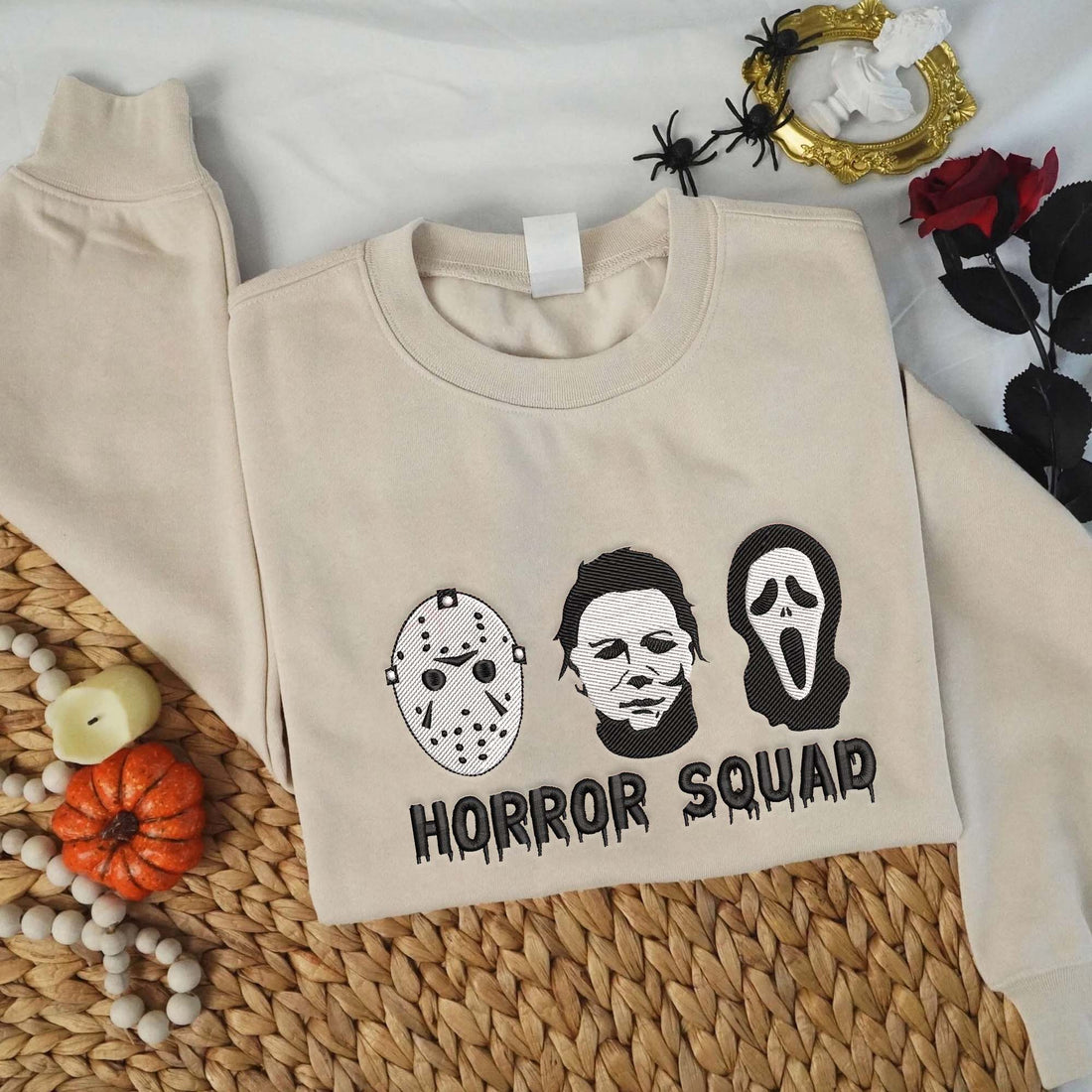 Horror Friends Character Halloween Embroidery Sweatshirt, Halloween Embroidery Sweatshirt HLW_M1185