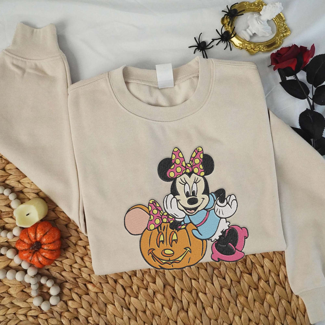 Girl Mouse And Pumpkin Halloween Sweatshirt, Halloween Embroidery Sweatshirt HLW_M1000