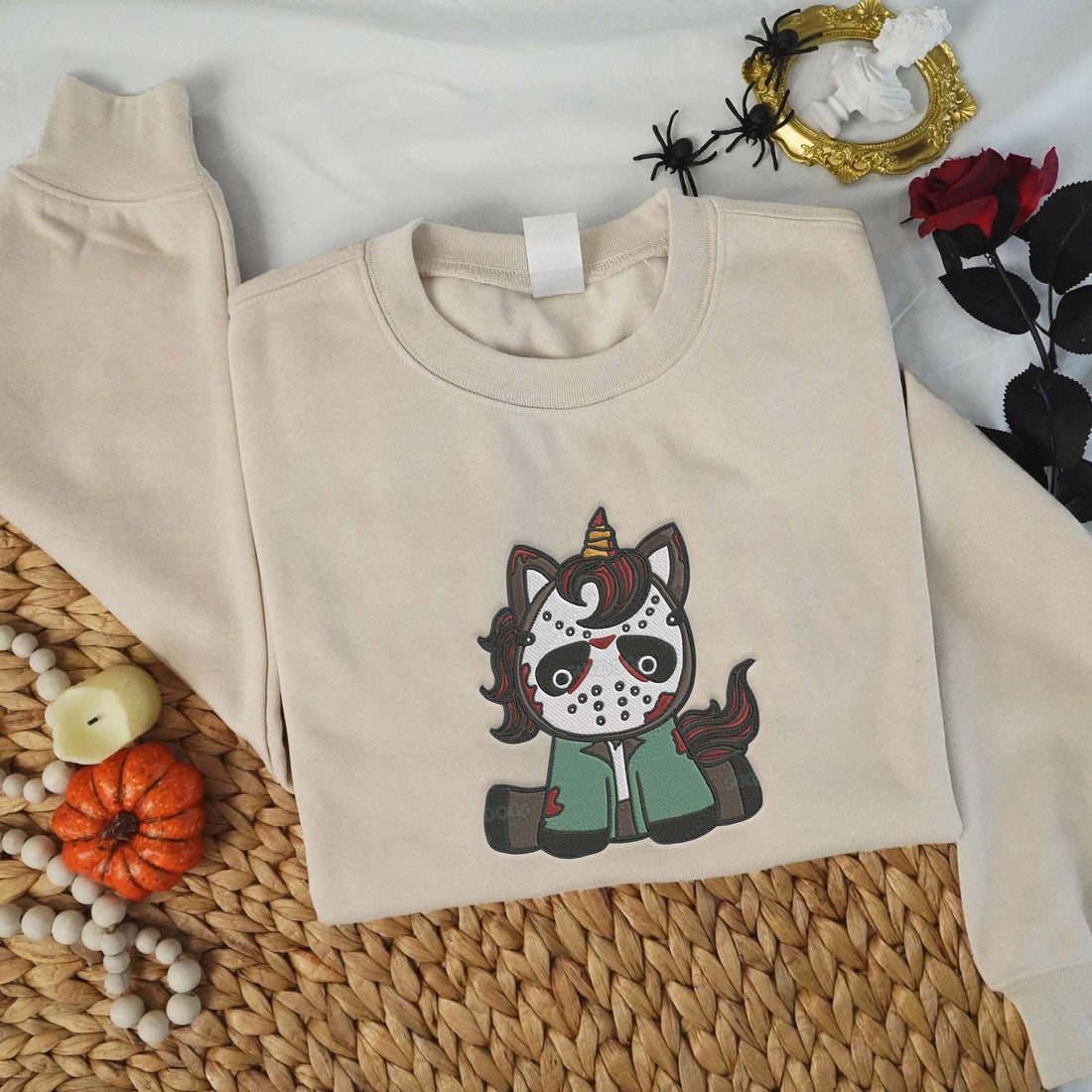 Unicorn Horror Character Halloween Embroidery Sweatshirt, Halloween Embroidery Sweatshirt HLW_M891