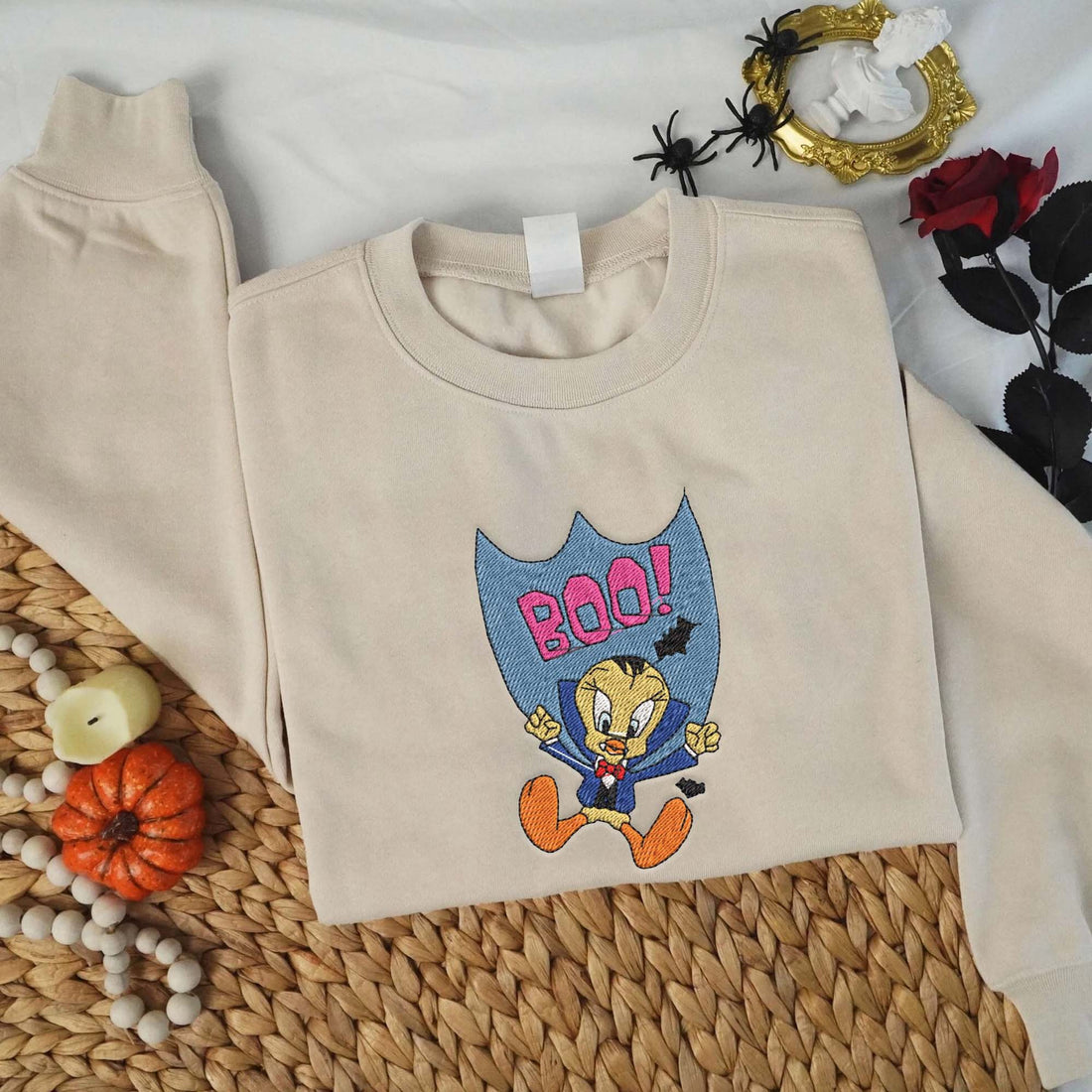 Boo Duck Flying Halloween Embroidery Sweatshirt, Halloween Embroidery Sweatshirt HLW_M1404