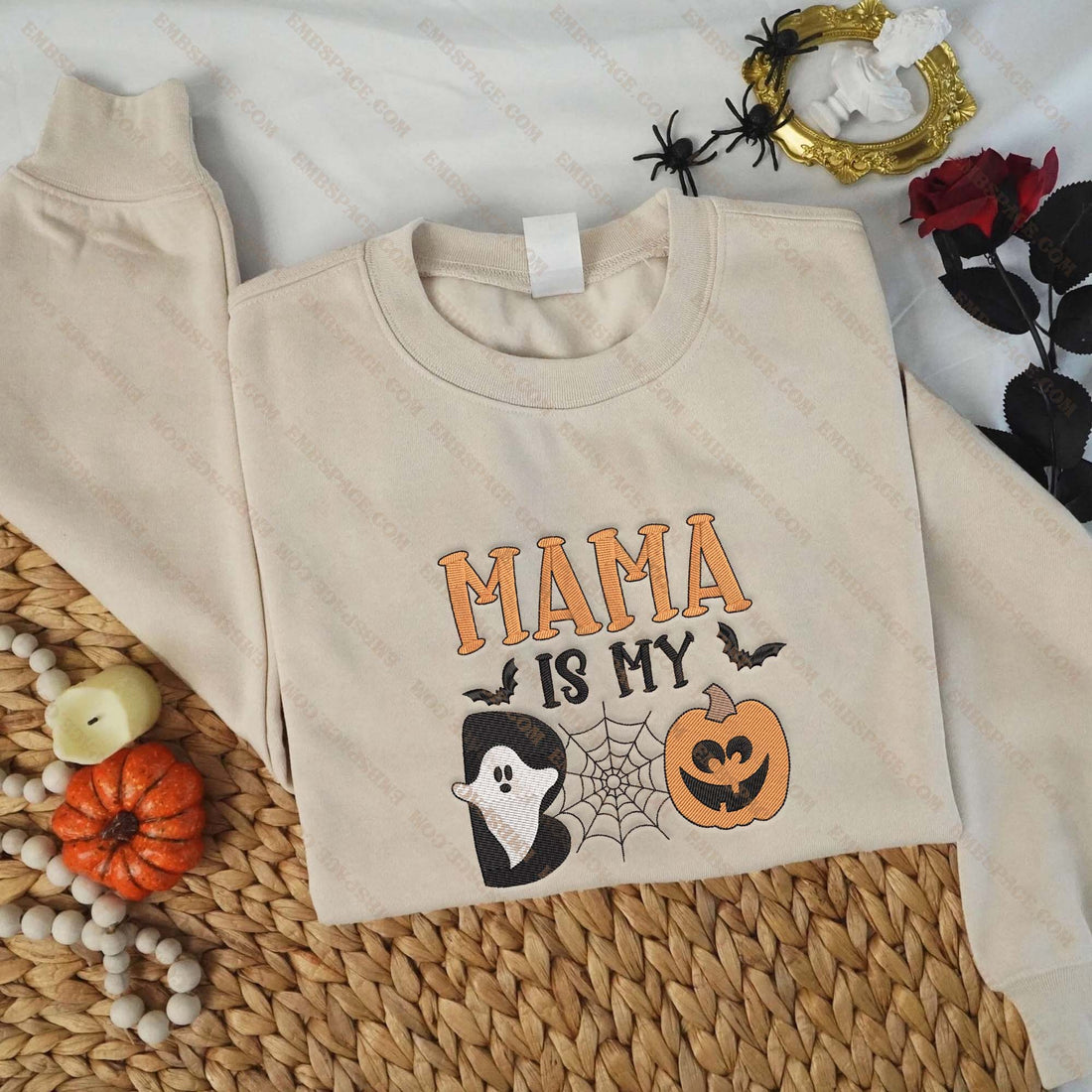 Mama Is My Boo Embroidery Sweatshirt, Halloween Embroidery Sweatshirt HLW_M1632
