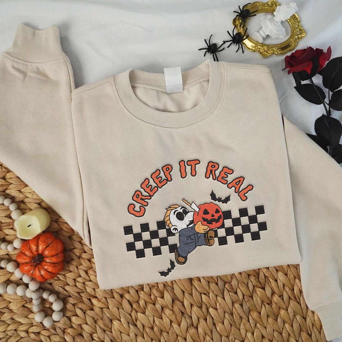 Creep It Real Killer Carry Pumpkin Embroidery Sweatshirt, Halloween Embroidery Sweatshirt HLW_M1145