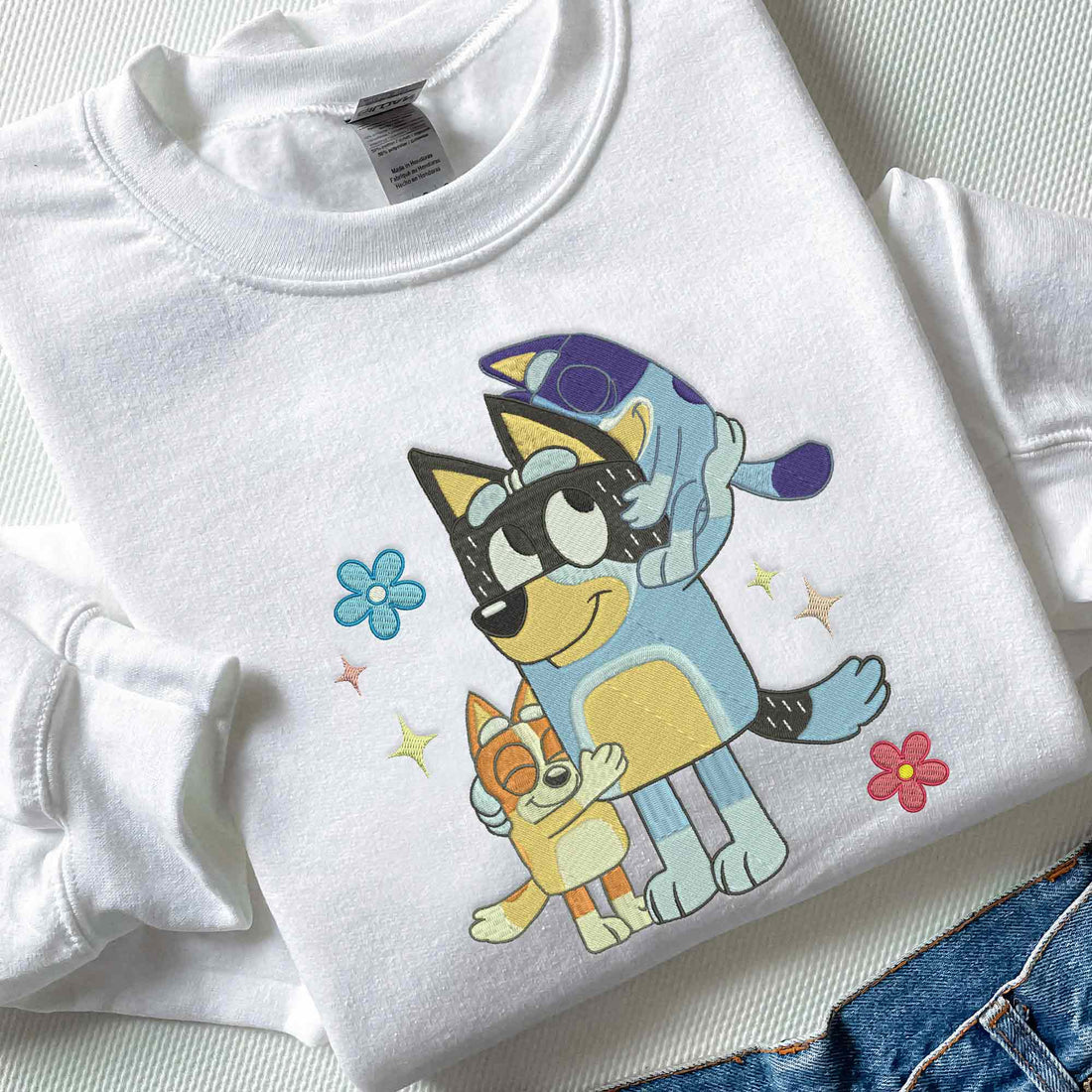 Cute Blue Dog Sweatshirt, Funny Blue Dog Embroidery Sweatshirt B_M99