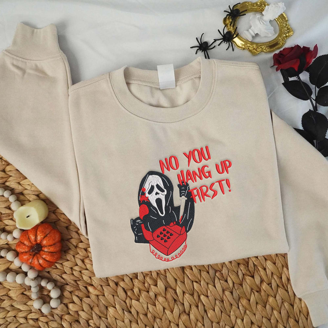 No You Hang Up First Call Phone Embroidery Sweatshirt, Halloween Embroidery Sweatshirt HLW_M1169