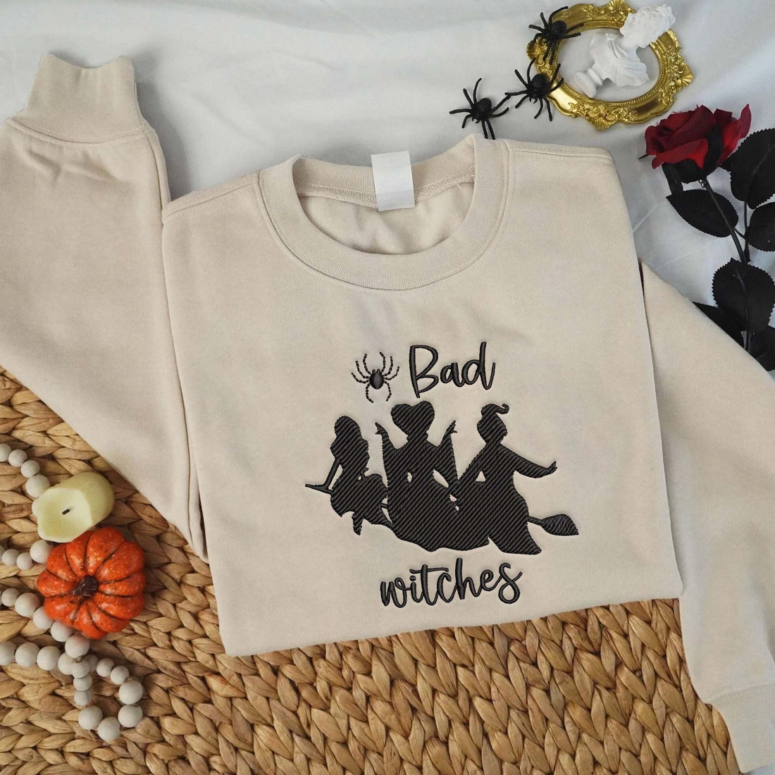Bad Witches Halloween Embroidery Sweatshirt, Halloween Embroidery Sweatshirt HLW_M901
