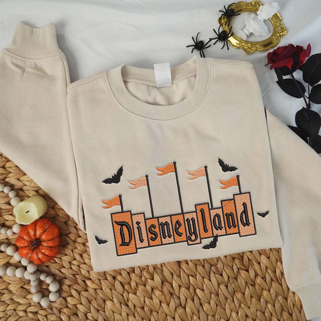 Flag and Bat Halloween Embroidery Sweatshirt, Halloween Embroidery Sweatshirt HLW_M1417
