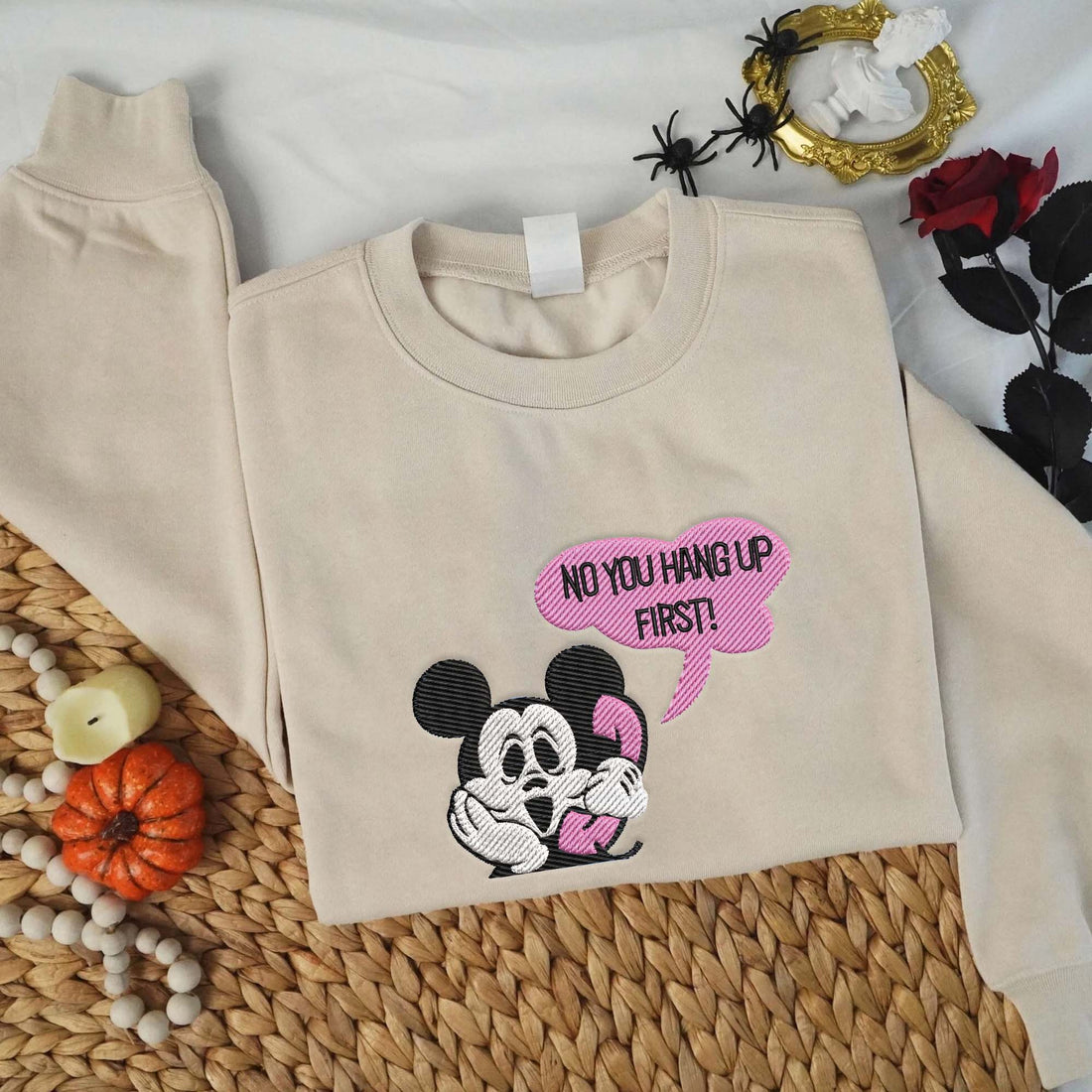 Ghost Mouse No You Hang Up First Halloween Embroidery Sweatshirt, Halloween Embroidery Sweatshirt HLW_M1252