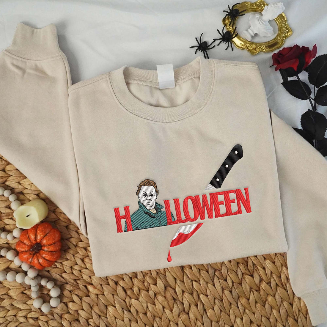 Horror Charater Knife Halloween Embroidery Sweatshirt, Halloween Embroidery Sweatshirt HLW_M1306