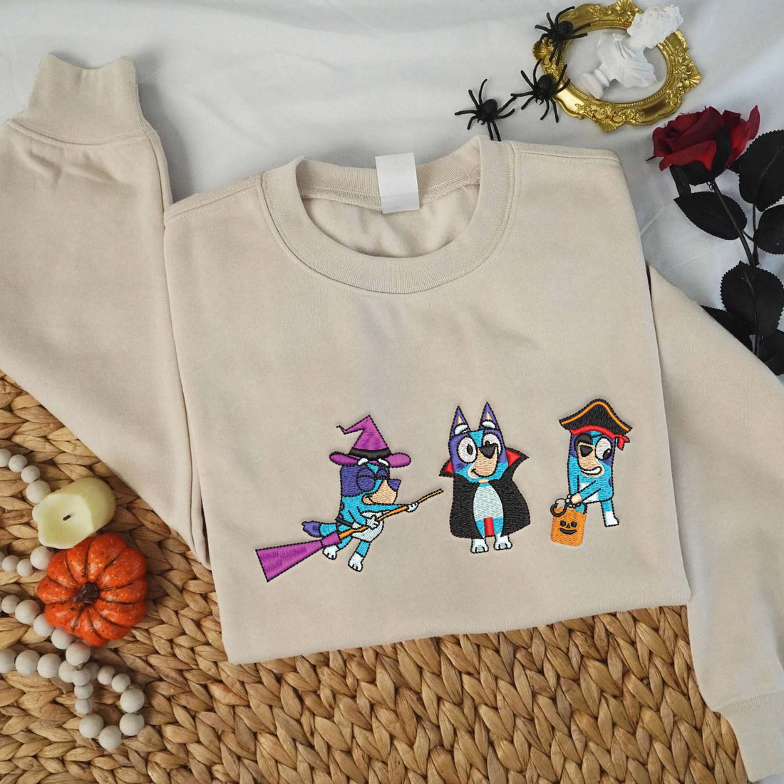Friends Blue Dog Halloween Embroidery Sweatshirt, Halloween Embroidery Sweatshirt HLW_M1080