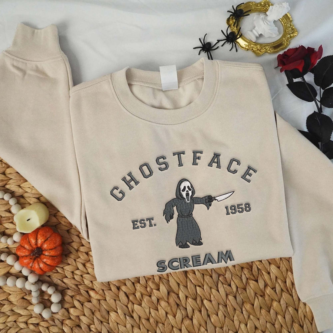Est 1958 Ghost Halloween Embroidery Sweatshirt, Halloween Embroidery Sweatshirt HLW_M1160