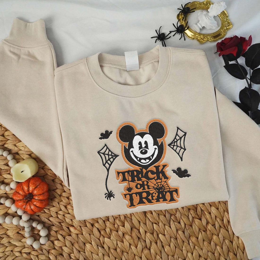 Trick Treat Head Mouse Halloween Embroidery Sweatshirt, Halloween Embroidery Sweatshirt HLW_M1248