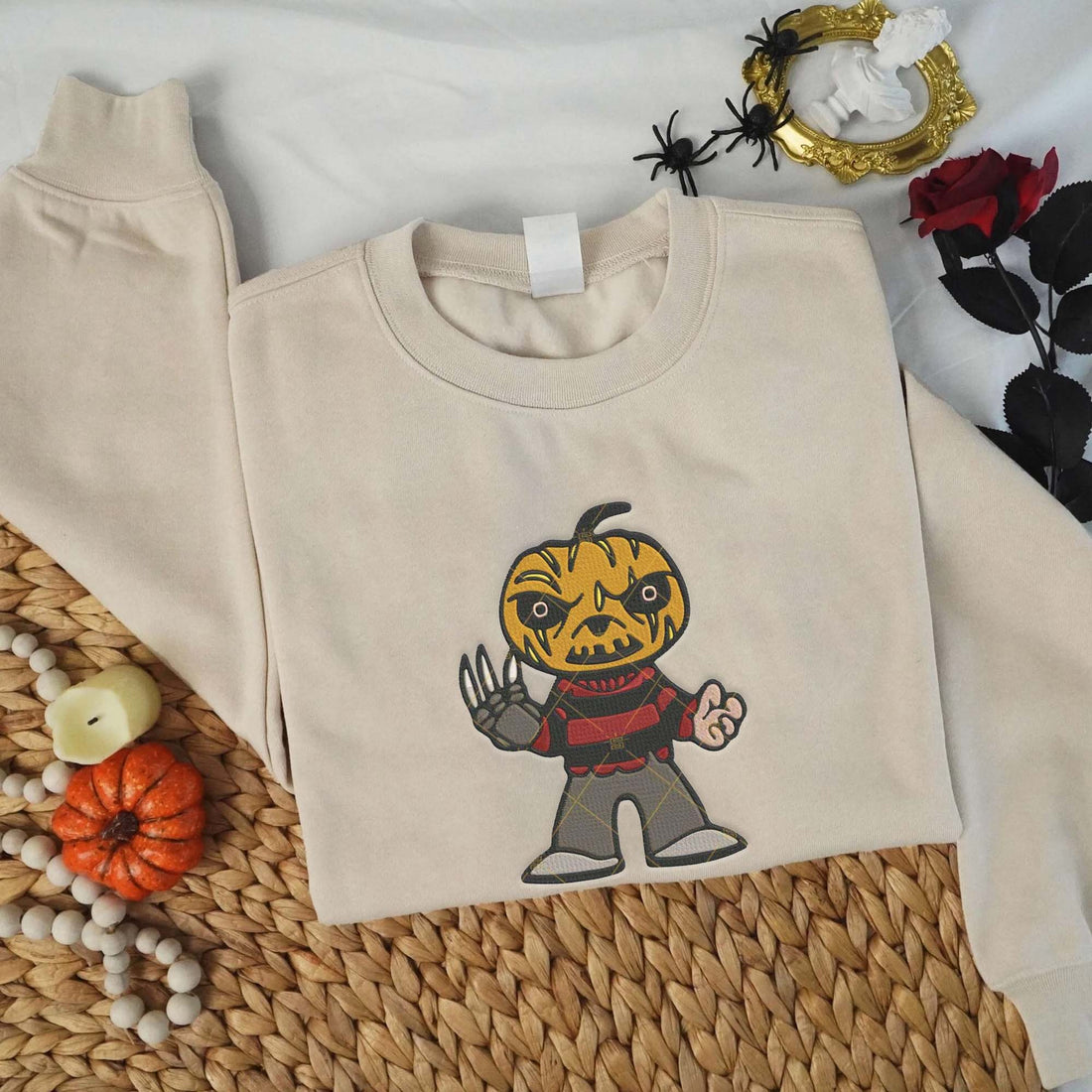 Head Pumpkin Killer Halloween Embroidery Sweatshirt, Halloween Embroidery Sweatshirt HLW_M1401